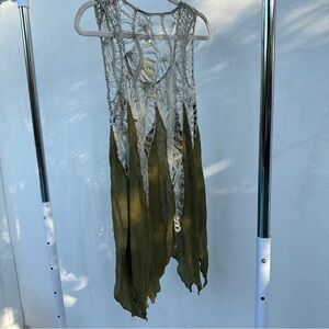 Deadstock Y2K Olive Green Crochet Fairy Tank Top One Size